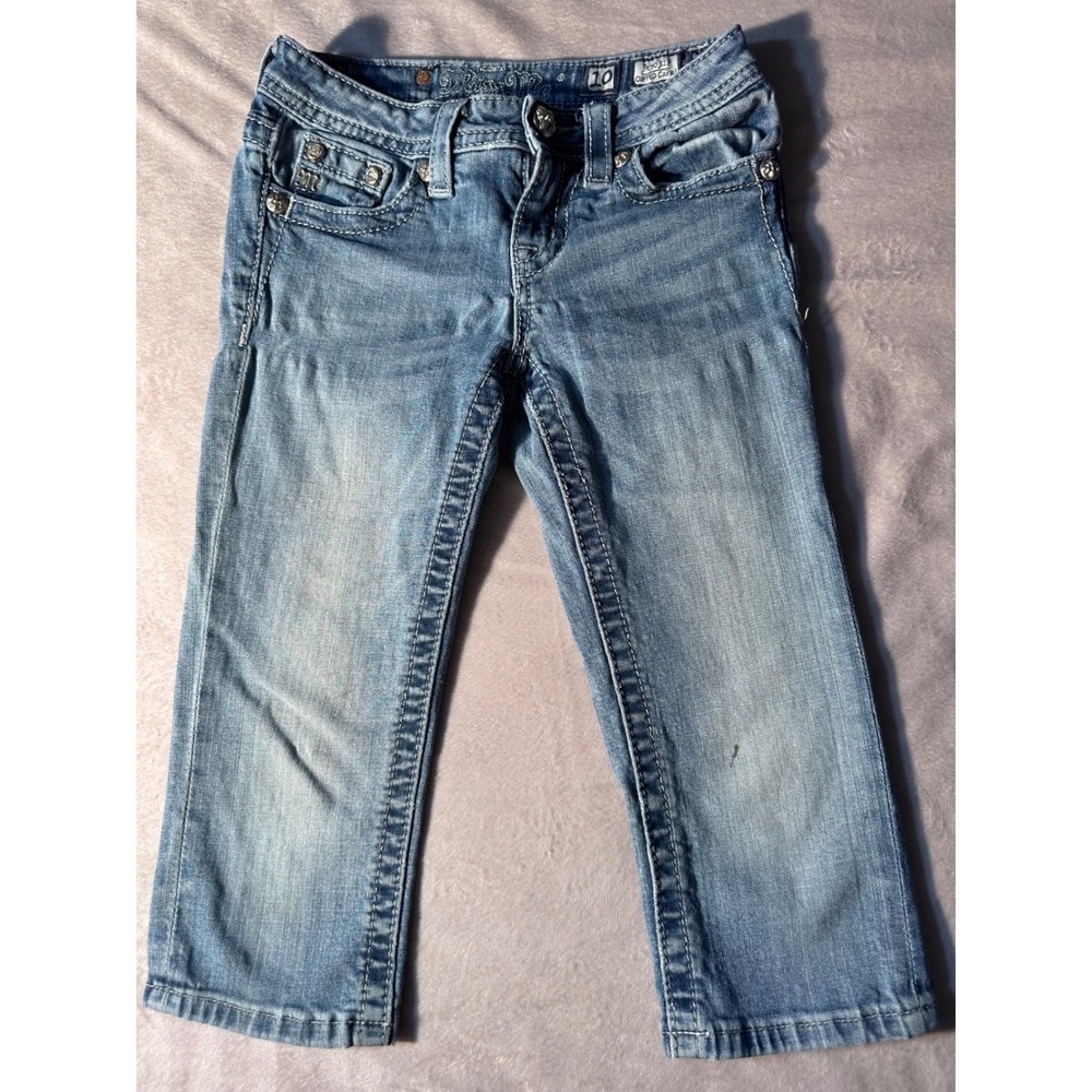 Miss Me Girls Denim Capri Jeans Medium Wash Embellished Rhinestone Size 10